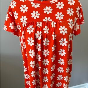 Haptics Retro Flower Tomato Red Cap Sleeve Stretch Top Medium